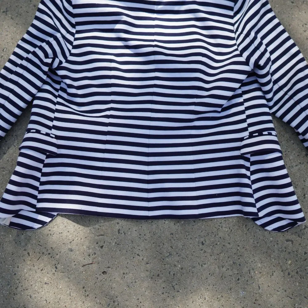 H&M Navy White Striped Blazer Gold Button Tailored Jacket Size 12 Preppy Work - Picture 10 of 15